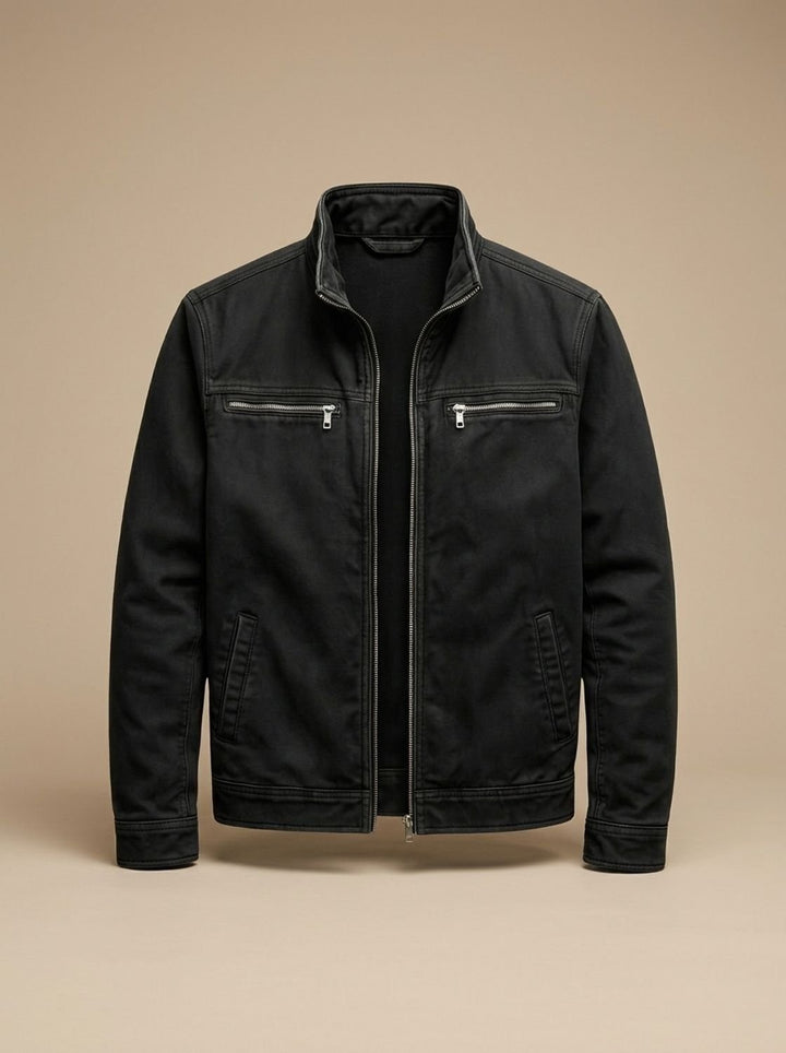 Men's Stand Collar Jacket with Zip Pockets - Magnus - Black