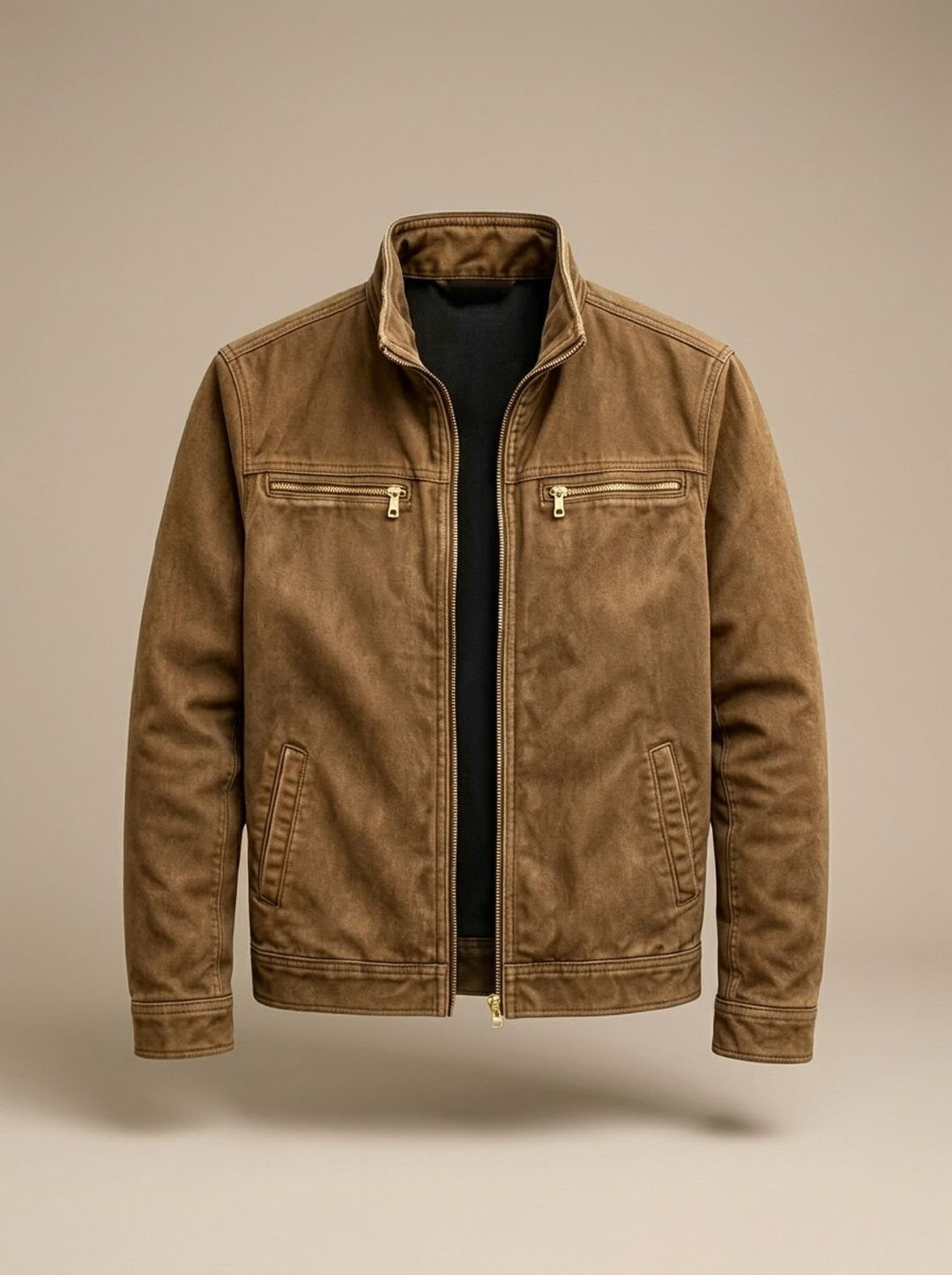 Men's Stand Collar Jacket with Zip Pockets - Magnus - Brown