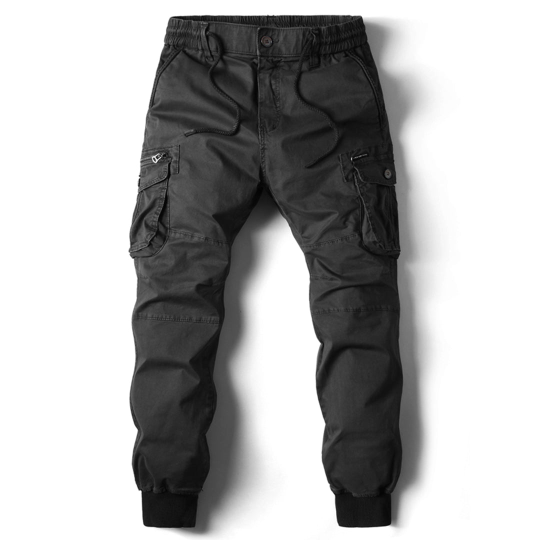 Men's Tapered Cargo Pants with Cuffed Hem - Tate - Black