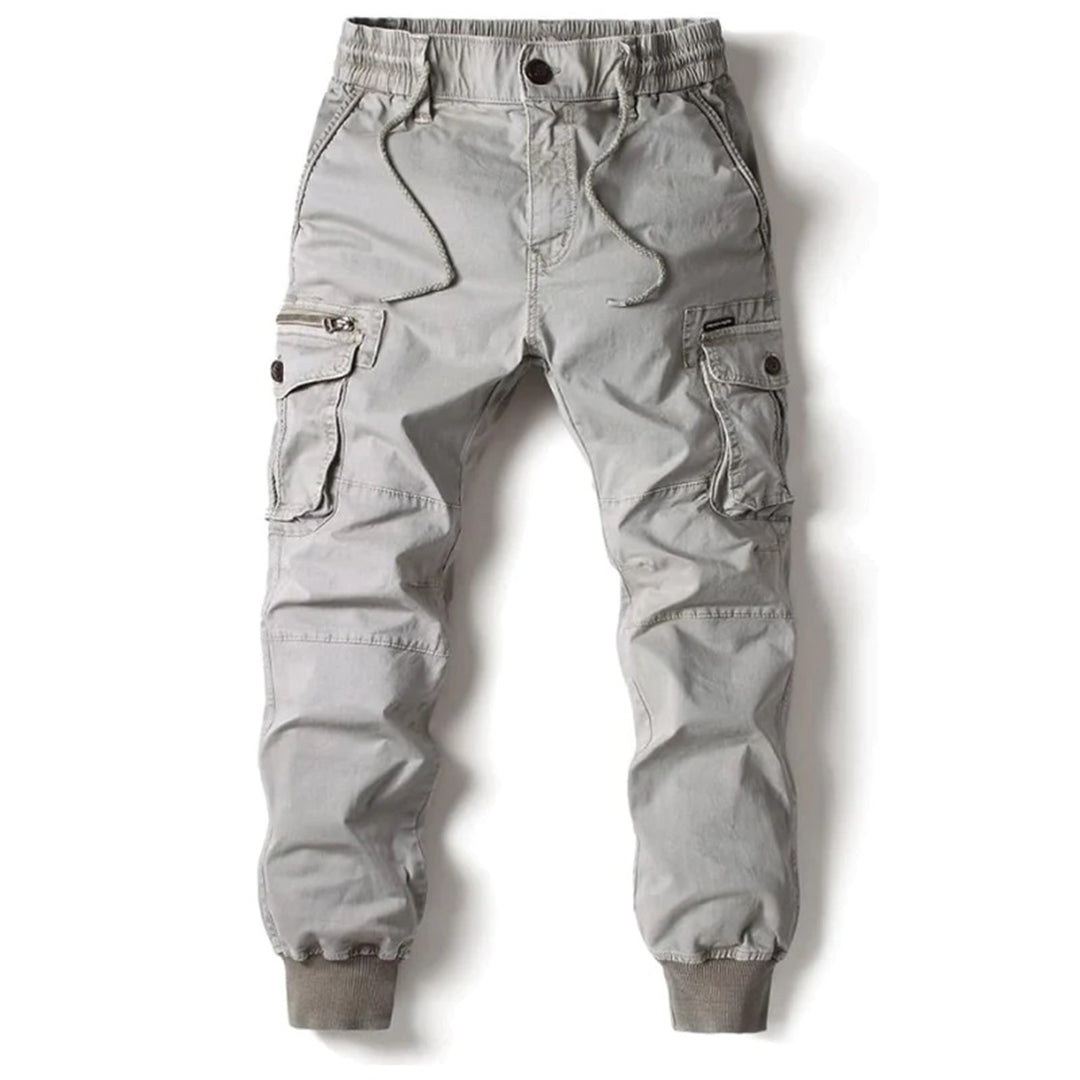 Men's Tapered Cargo Pants with Cuffed Hem - Tate - Light Gray