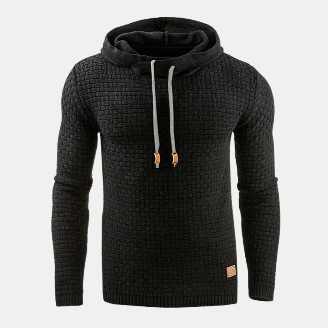 Men's Textured Hoodie with Cowl Neck - Nico - Black