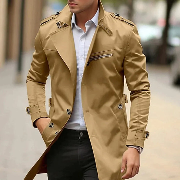 Men's Trench Coat with Shoulder Straps - Beckett - Camel