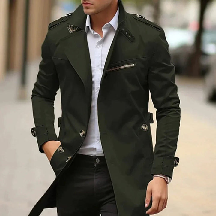 Men's Trench Coat with Shoulder Straps - Beckett - Dark Green