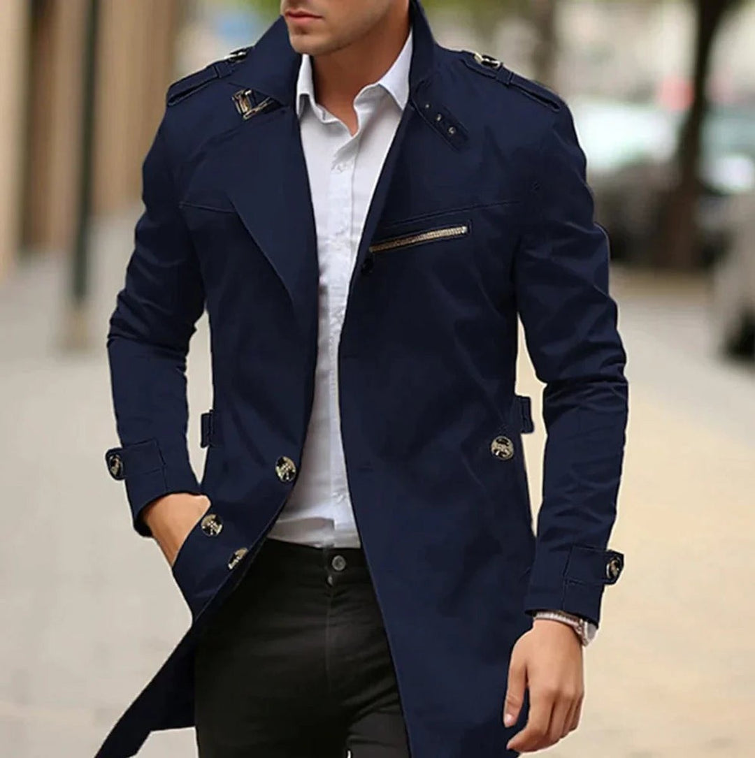 Men's Trench Coat with Shoulder Straps - Beckett - Navy