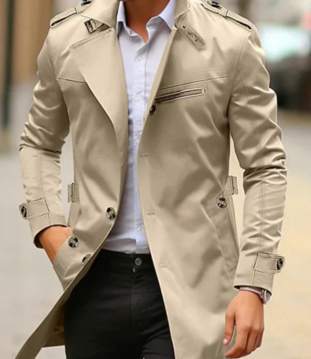 Men's Trench Coat with Shoulder Straps - Beckett - Stone