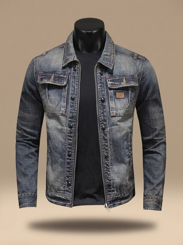 Men's Trucker Jean Jacket with Flap Pockets - Kellan - Washed Blue