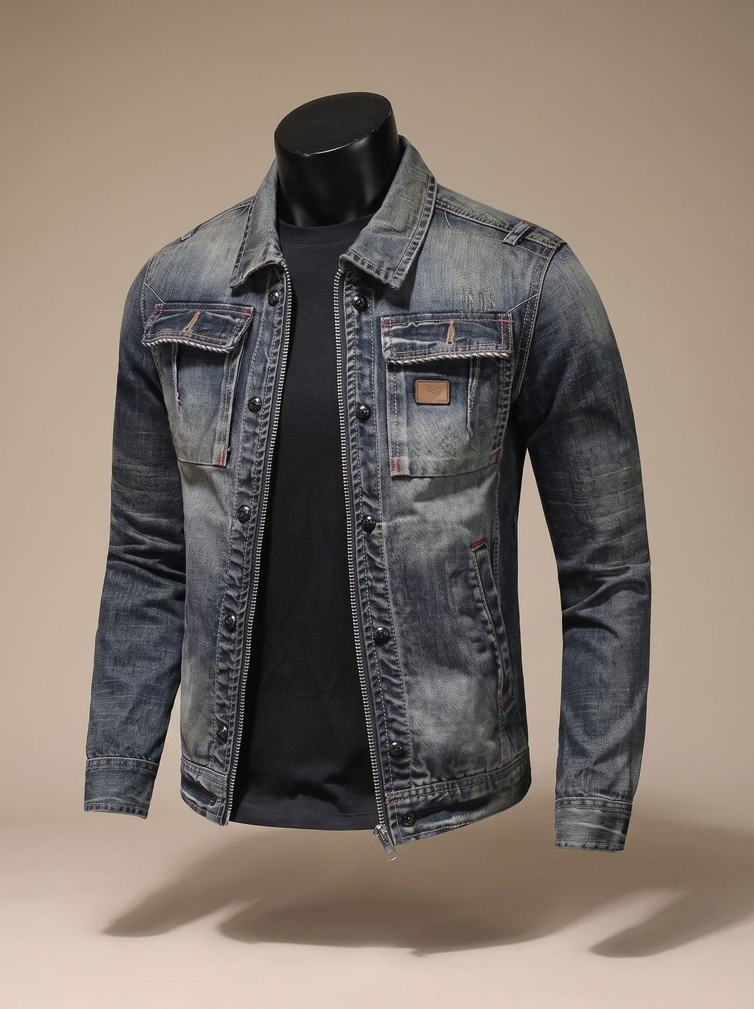 Men's Trucker Jean Jacket with Flap Pockets - Kellan - Washed Blue