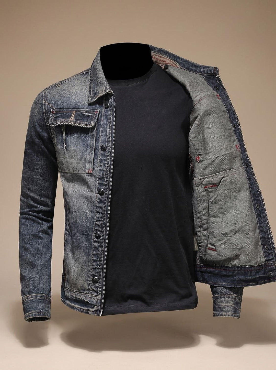 Men's Trucker Jean Jacket with Flap Pockets - Kellan - Washed Blue