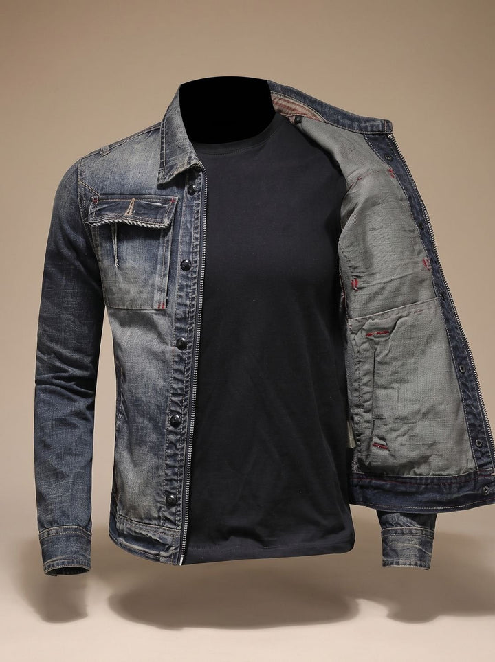 Men's Trucker Jean Jacket with Flap Pockets - Kellan - Washed Blue
