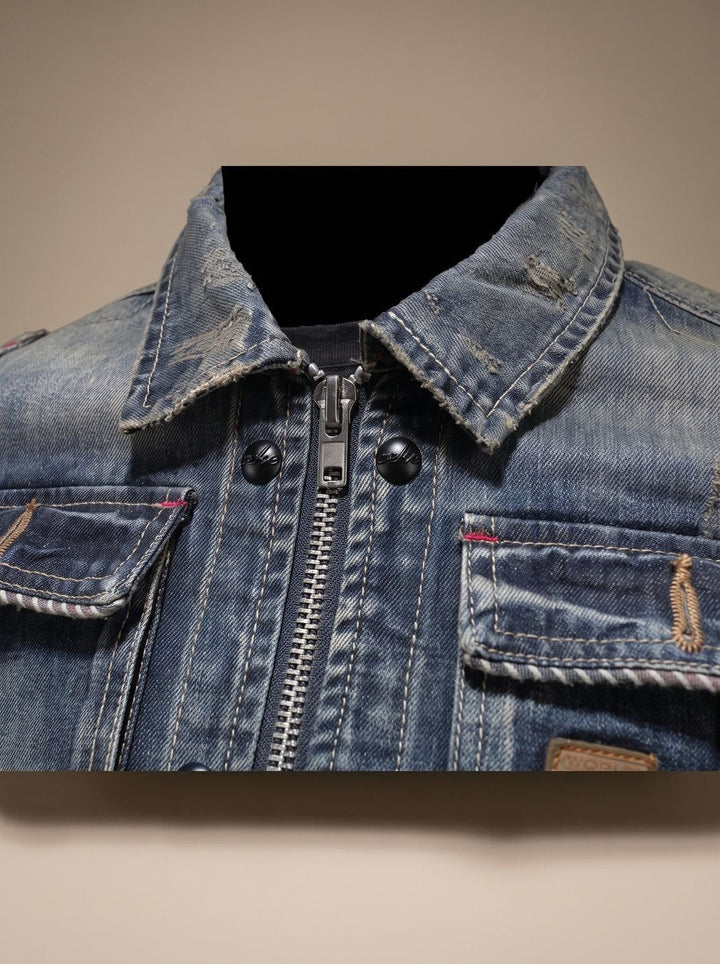Men's Trucker Jean Jacket with Flap Pockets - Kellan - Washed Blue