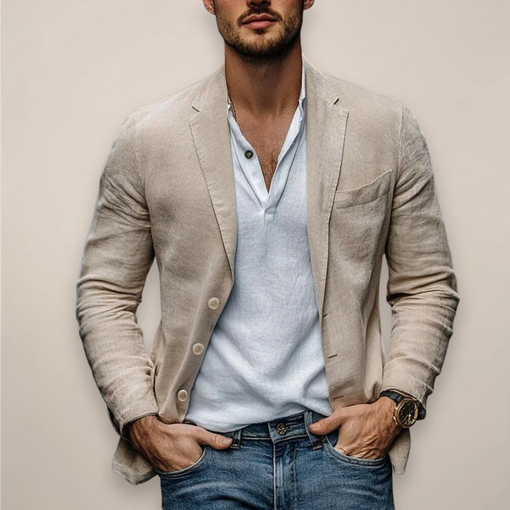 Men's Unstructured Blazer with Patch Pockets - Dario - Beige