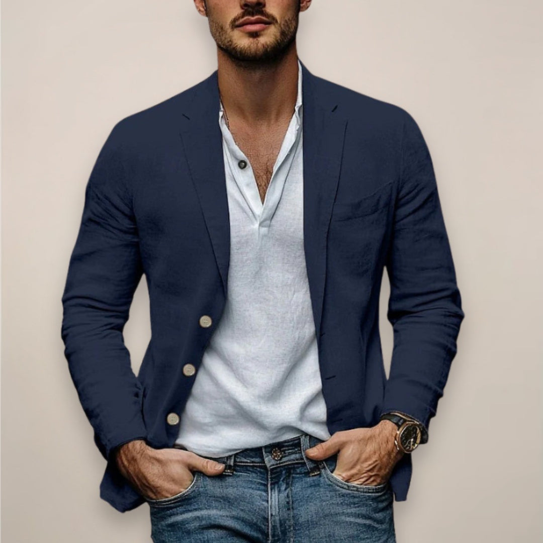 Men's Unstructured Blazer with Patch Pockets - Dario - Navy