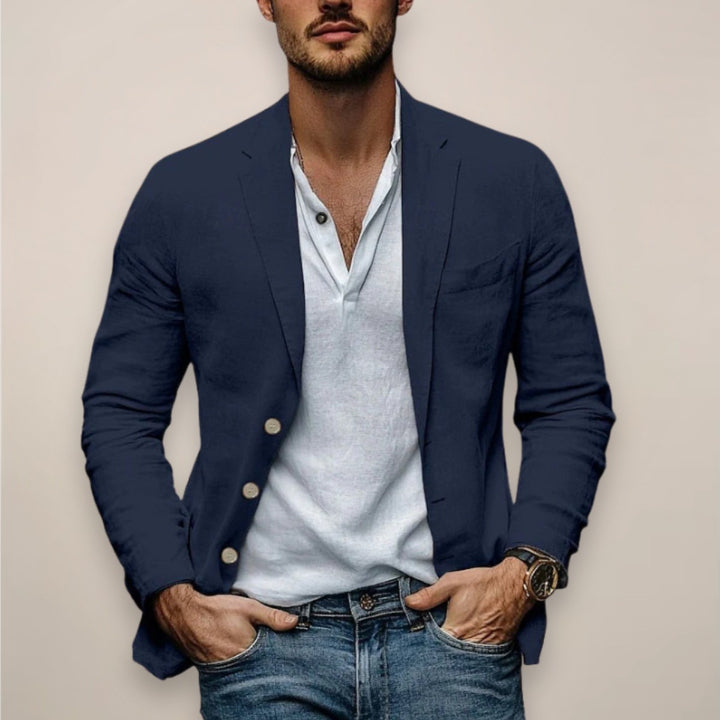 Men's Unstructured Blazer with Patch Pockets - Dario - Navy