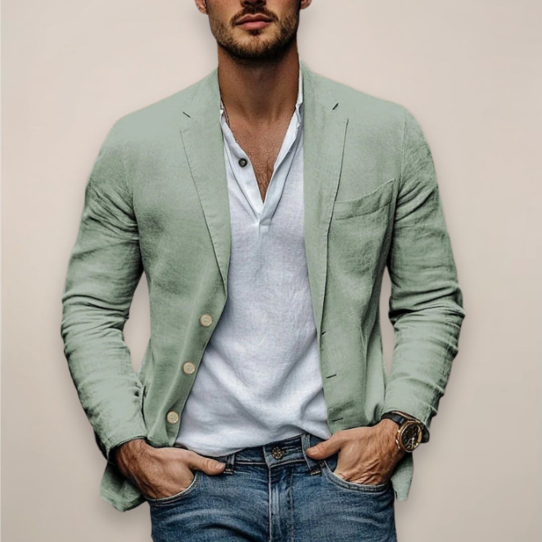 Men's Unstructured Blazer with Patch Pockets - Dario - Sage