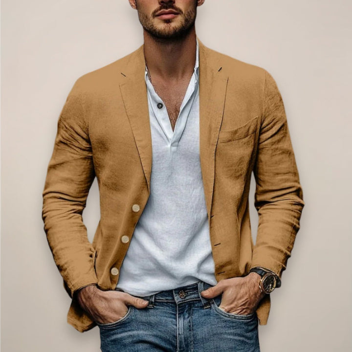 Men's Unstructured Blazer with Patch Pockets - Dario - Tan