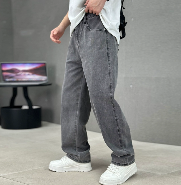 Men's Wide Leg Straight Jeans - Reid - Charcoal