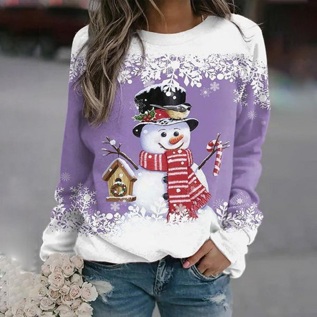 Women's Christmas Sweatshirt with Snowman Print - Ines - Lilac