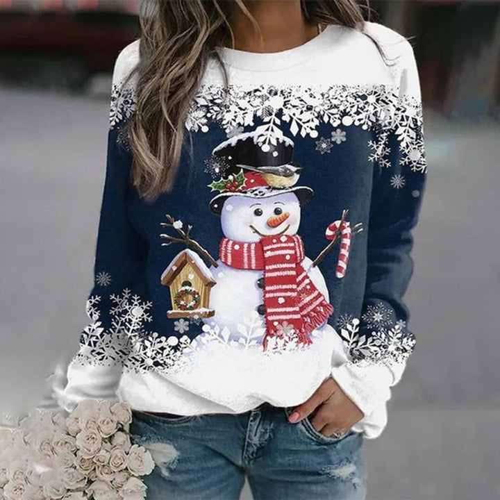 Women's Christmas Sweatshirt with Snowman Print - Ines - Navy