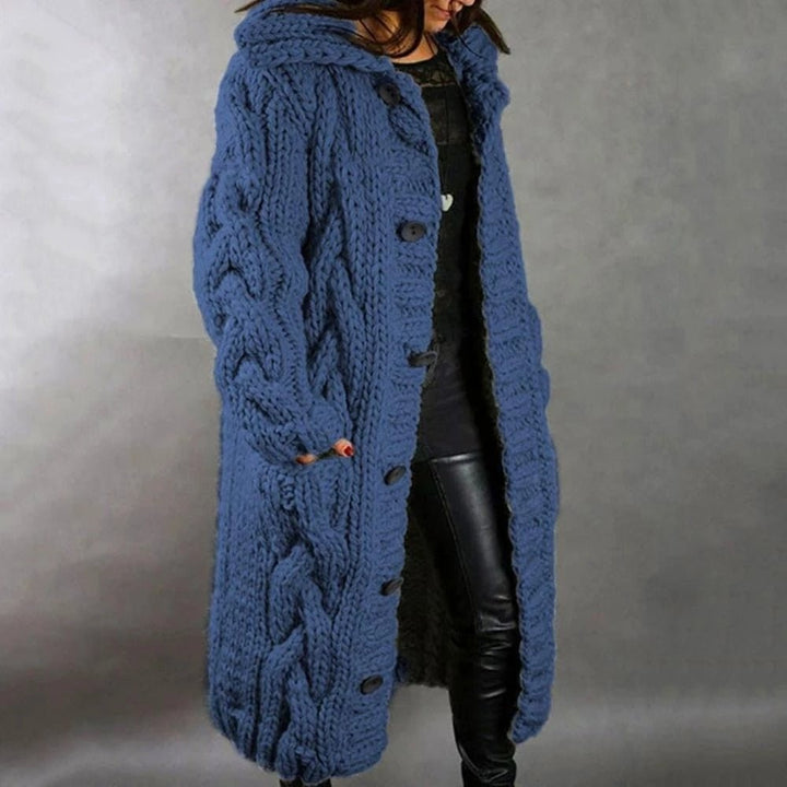 Women's Chunky Cable Long Cardigan - Mira - Blue