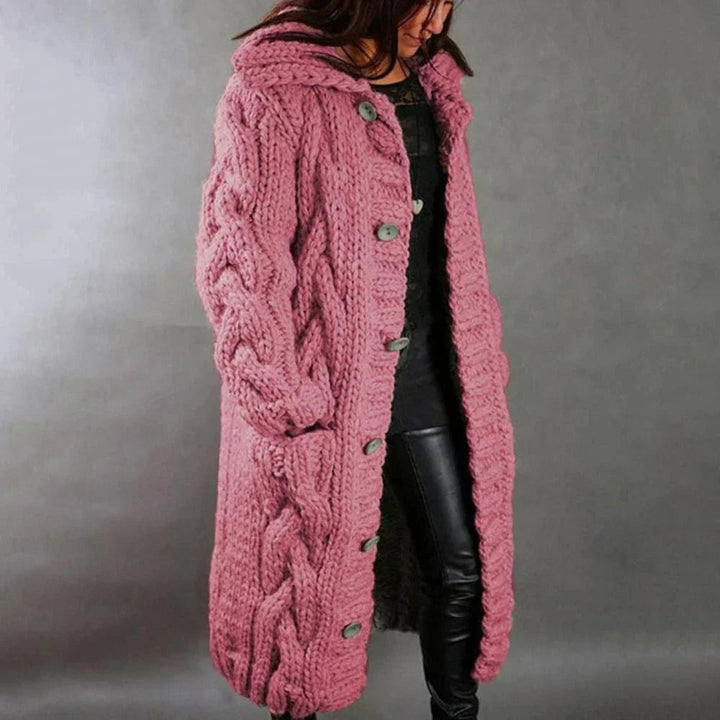 Women's Chunky Cable Long Cardigan - Mira - Pink