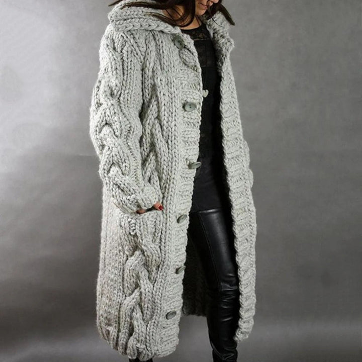 Women's Chunky Cable Long Cardigan - Mira - Silver Gray