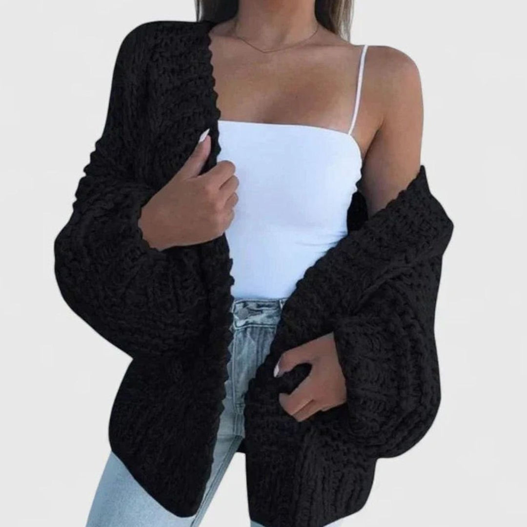 Women's Chunky Oversized Cardigan with Open Front - Sadie - Black