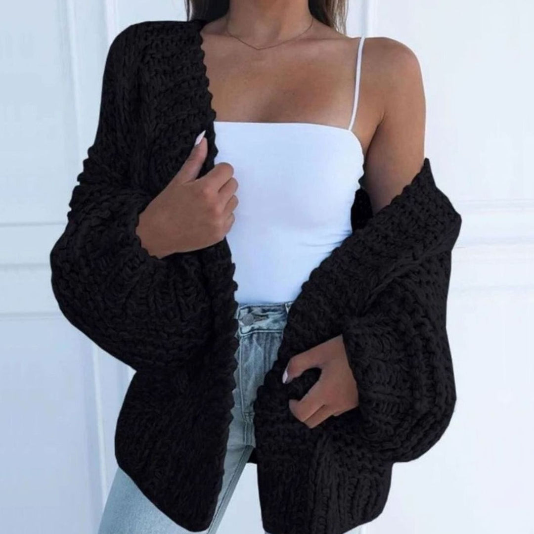 Women's Chunky Oversized Cardigan with Open Front - Sadie - Black