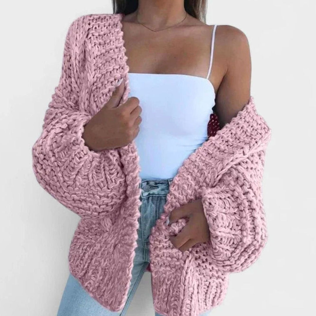 Women's Chunky Oversized Cardigan with Open Front - Sadie - Pink
