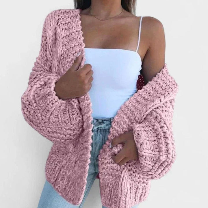 Women's Chunky Oversized Cardigan with Open Front - Sadie - Pink