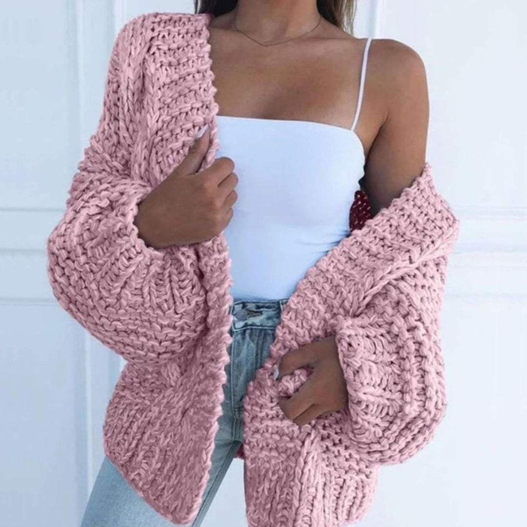 Women's Chunky Oversized Cardigan with Open Front - Sadie - Pink