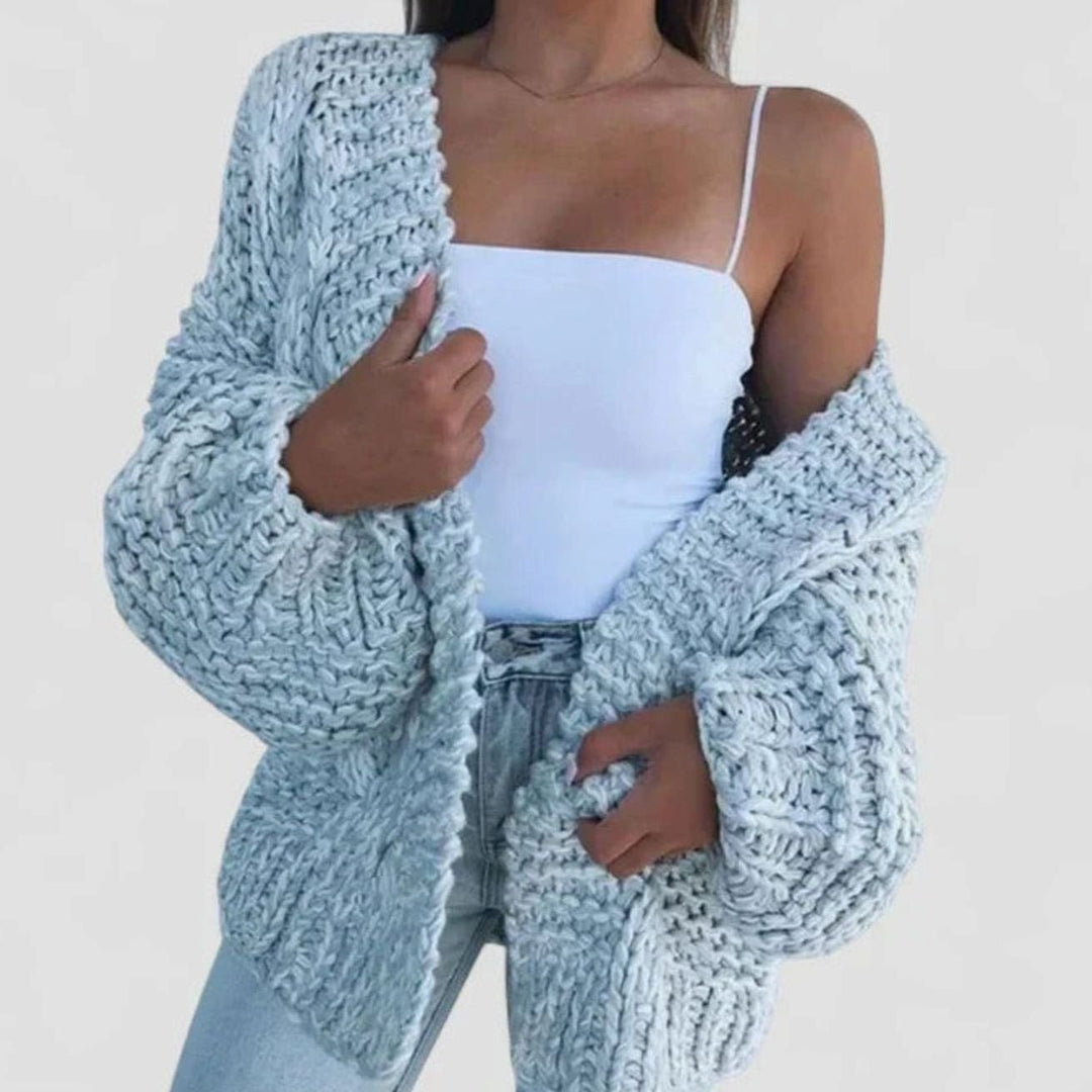 Women's Chunky Oversized Cardigan with Open Front - Sadie - Sky Blue