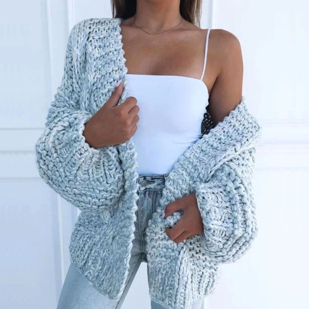 Women's Chunky Oversized Cardigan with Open Front - Sadie - Sky Blue