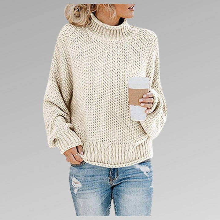 Women's Chunky Turtleneck Sweater with Puff Sleeves - Ember - Cream