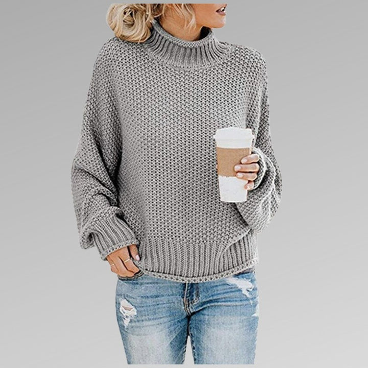 Women's Chunky Turtleneck Sweater with Puff Sleeves - Ember - Gray