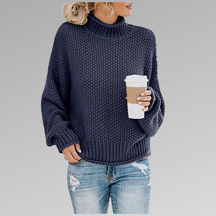 Women's Chunky Turtleneck Sweater with Puff Sleeves - Ember - Navy