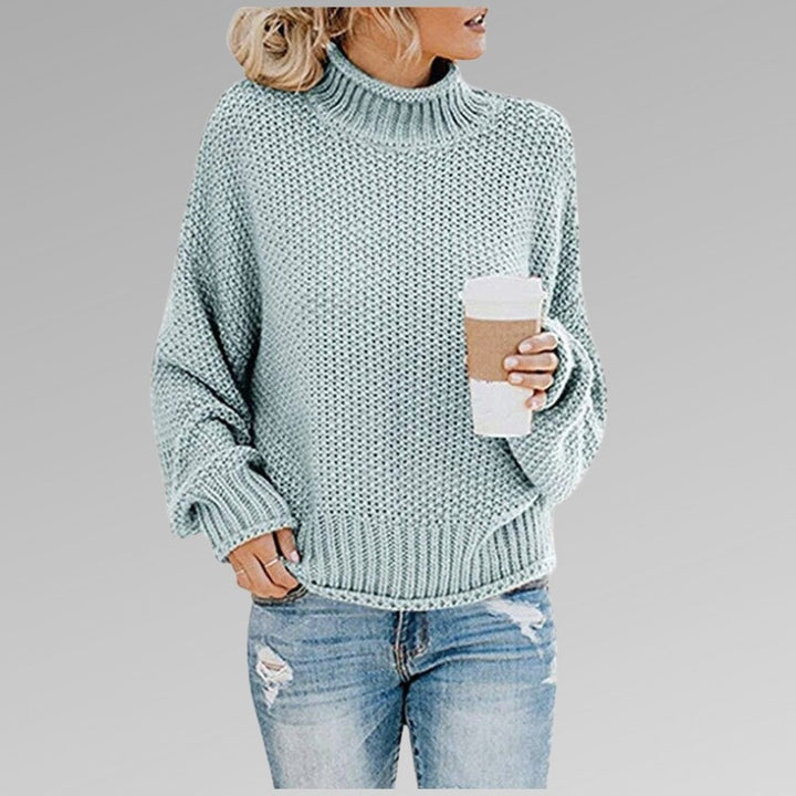 Women's Chunky Turtleneck Sweater with Puff Sleeves - Ember - Sky Blue