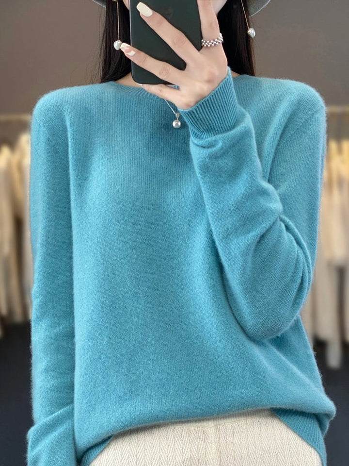 Women's Classic Crew Neck Sweater with Long Sleeves - Ida - Sky Blue