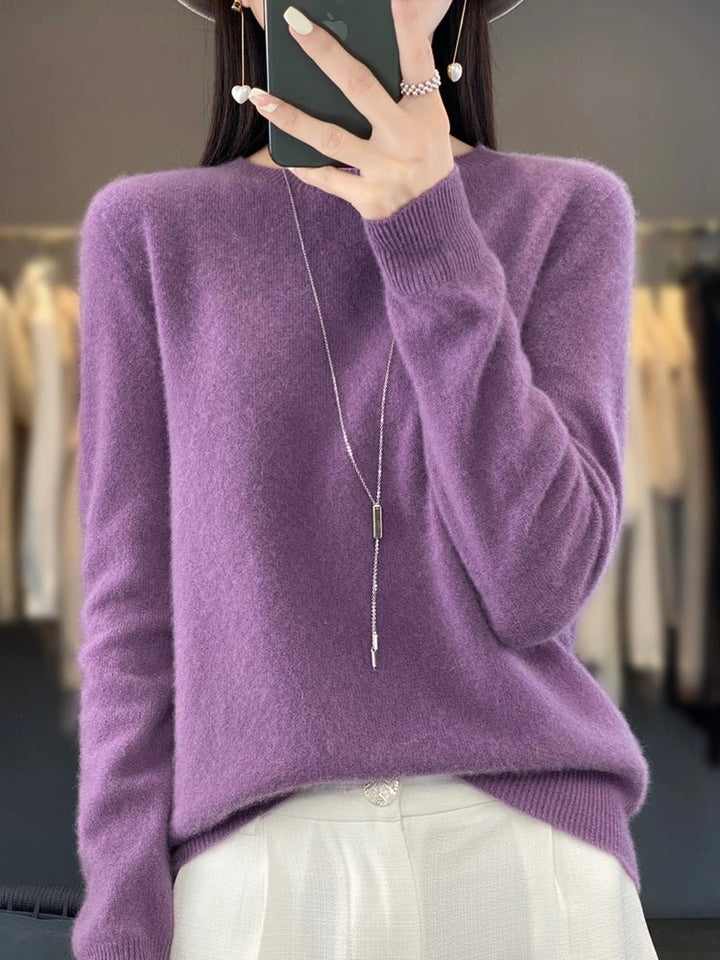 Women's Classic Crew Neck Sweater with Long Sleeves - Ida - Violet