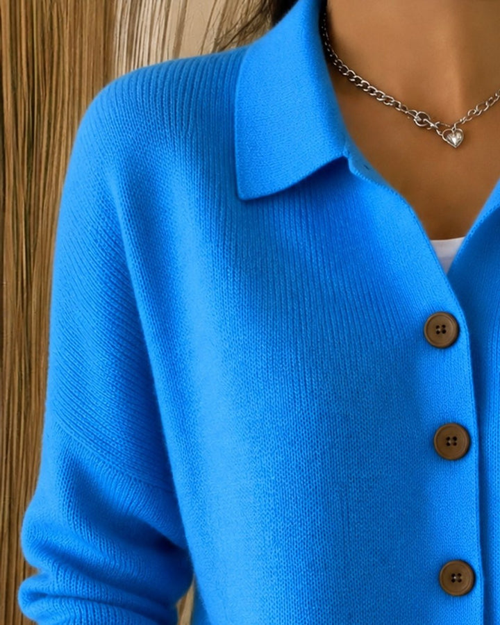 Women's Collared Cardigan with Button Front - Penny - Bright Blue