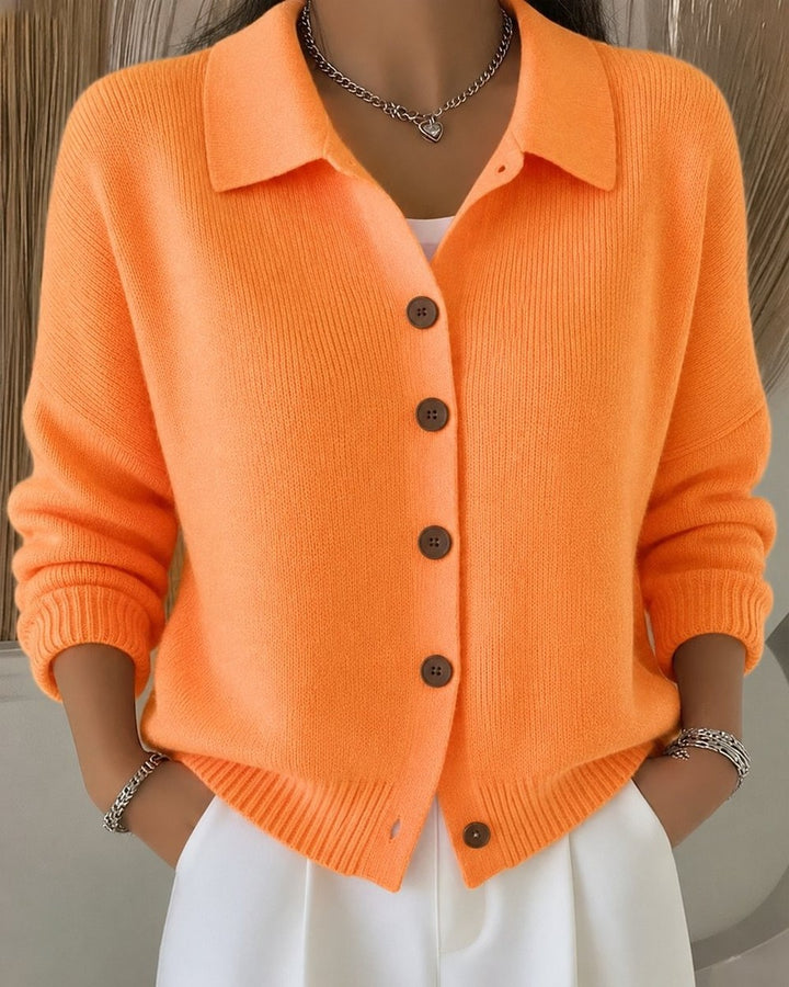 Women's Collared Cardigan with Button Front - Penny - Orange