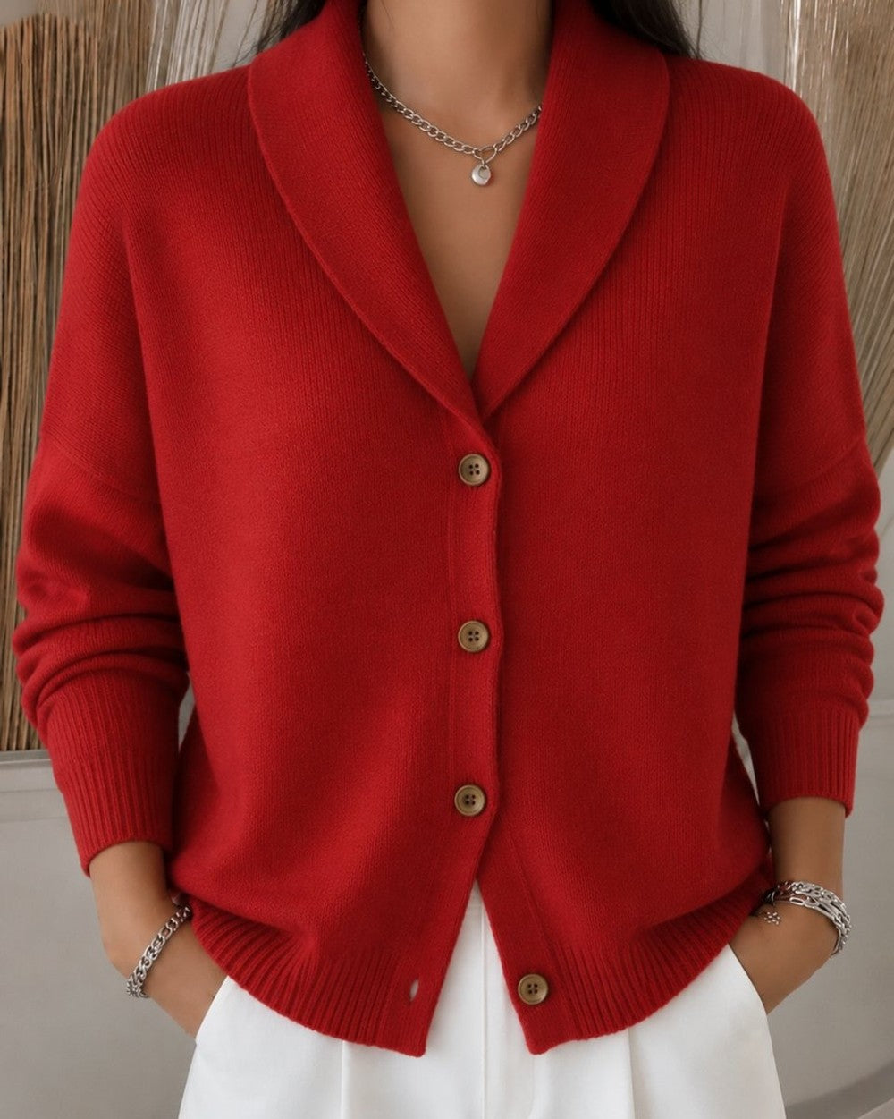 Women's Collared Cardigan with Button Front - Penny - Red