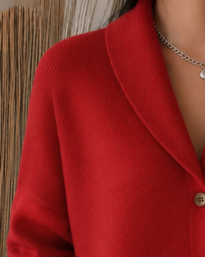 Women's Collared Cardigan with Button Front - Penny - Red