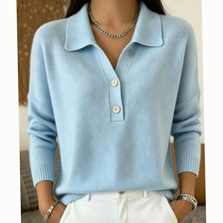 Women's Collared Sweater with Button Placket - Dahlia - Sky Blue