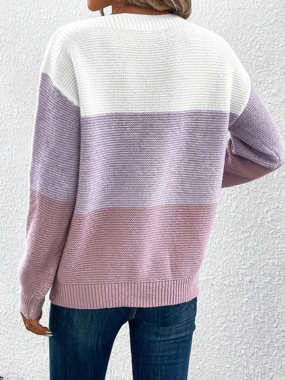 Women's Color Block Sweater with Boat Neck - Faye - Lilac