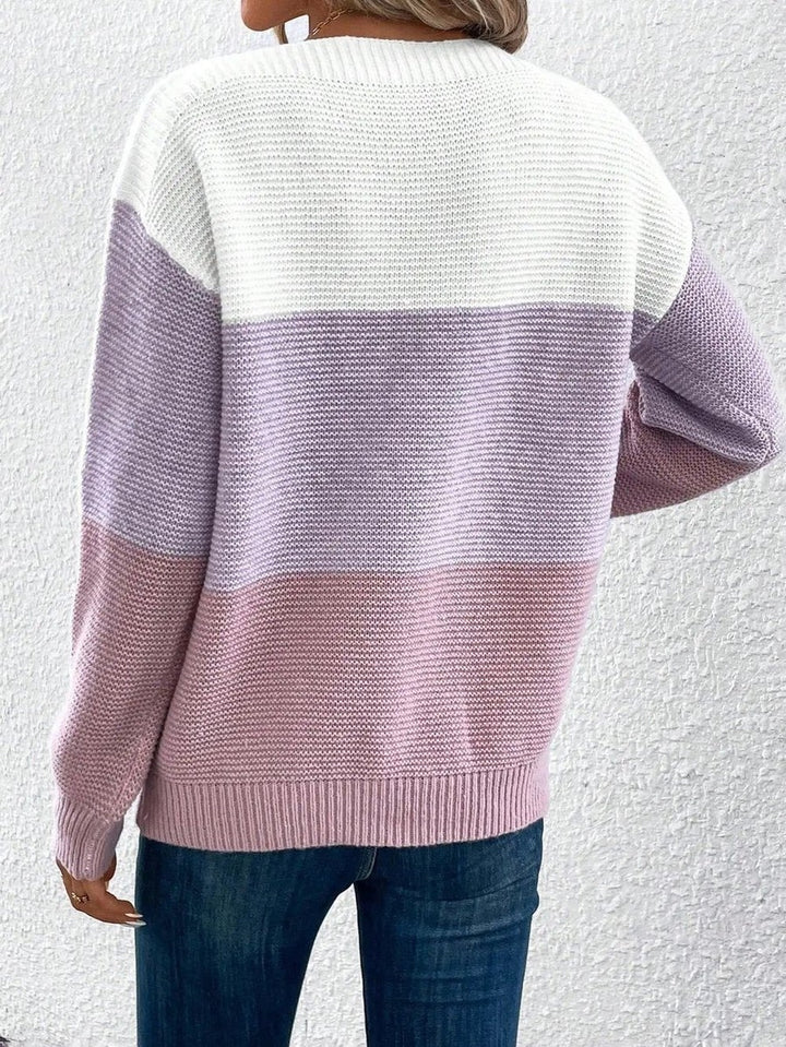 Women's Color Block Sweater with Boat Neck - Faye - Lilac