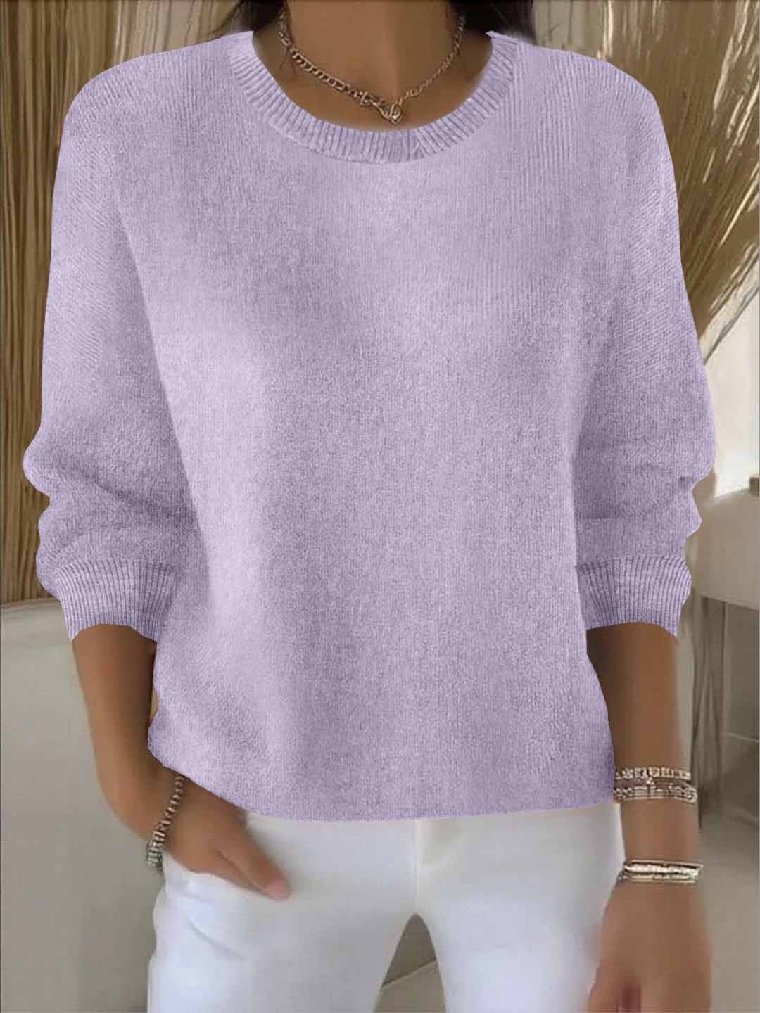Women's Crew Neck Sweater with Relaxed Fit - Fiona - Lavender