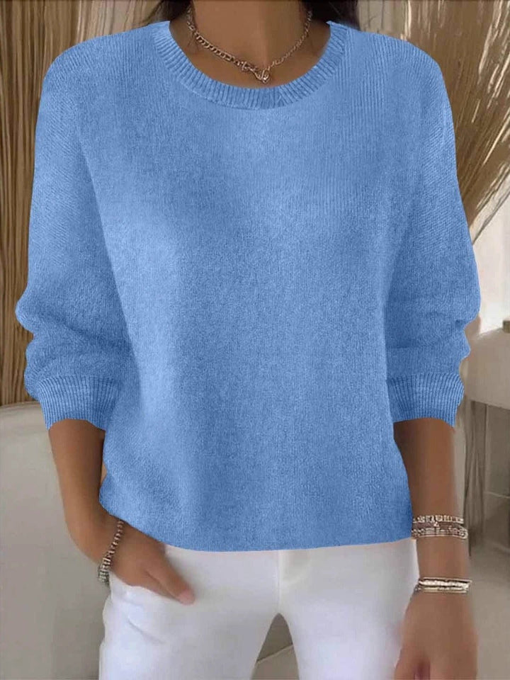 Women's Crew Neck Sweater with Relaxed Fit - Fiona - Light Blue