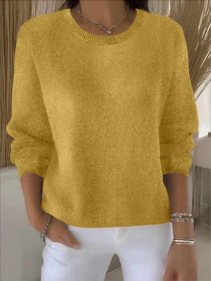 Women's Crew Neck Sweater with Relaxed Fit - Fiona - Mustard