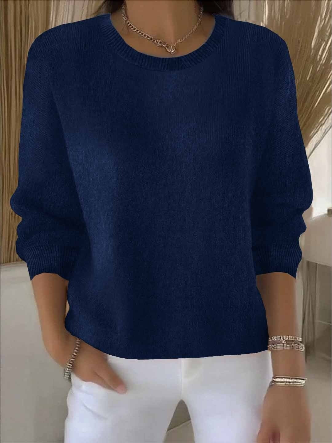 Women's Crew Neck Sweater with Relaxed Fit - Fiona - Navy