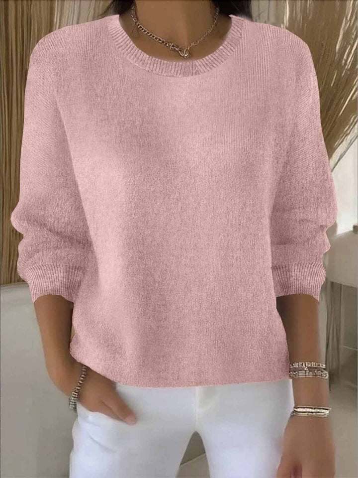 Women's Crew Neck Sweater with Relaxed Fit - Fiona - Pink